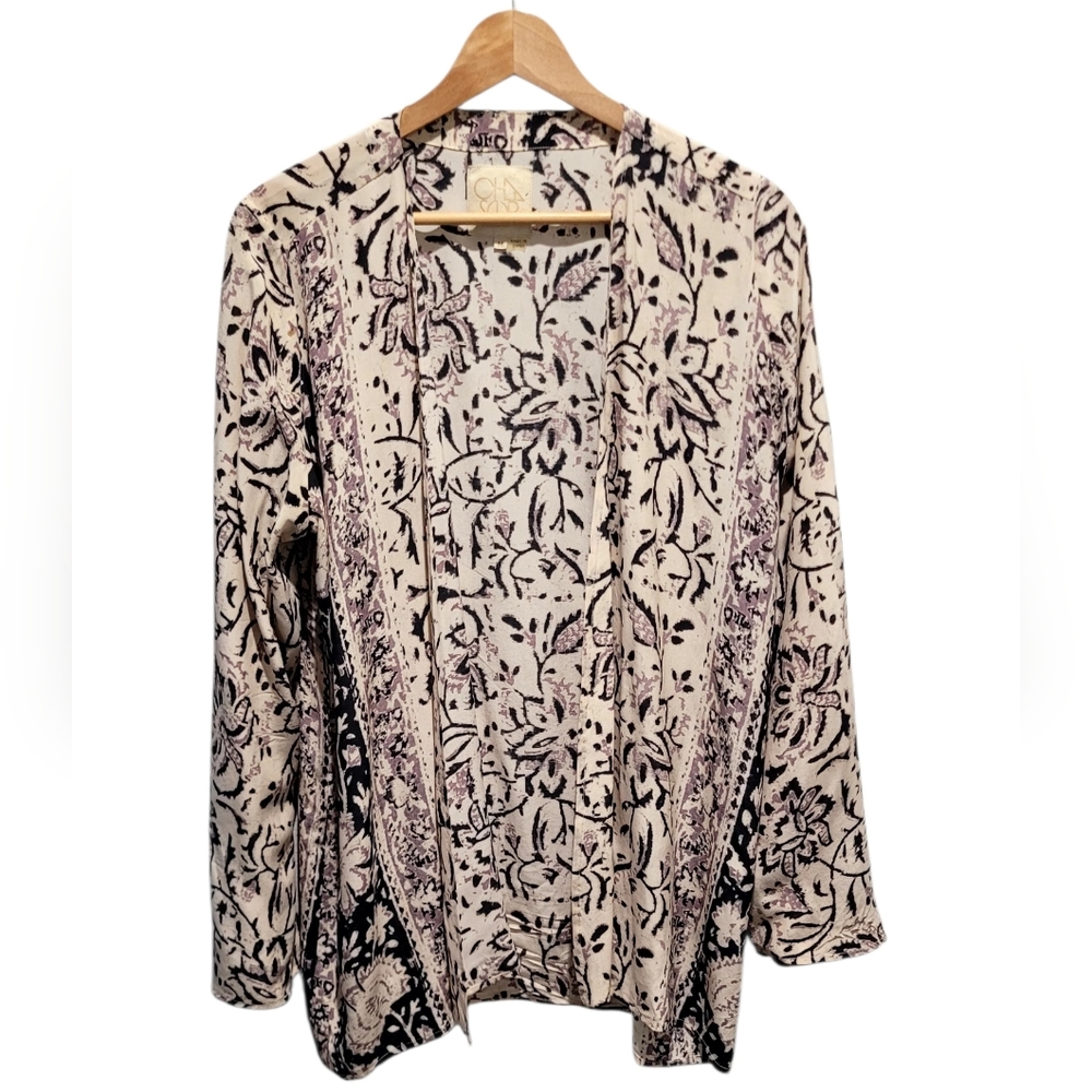 Chaser Silk Crepe De Chine Kimono Floral Print Size M
